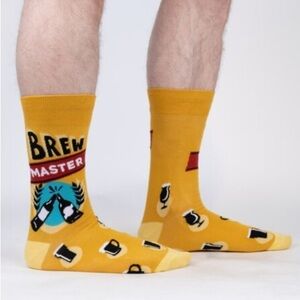 Sock It To Me NWT Yellow Beer Brew Master Crew Socks Novelty Beer Crawl Brewery